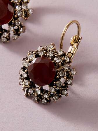 Pendientes de botón grabada con diamante de imitación 1 par