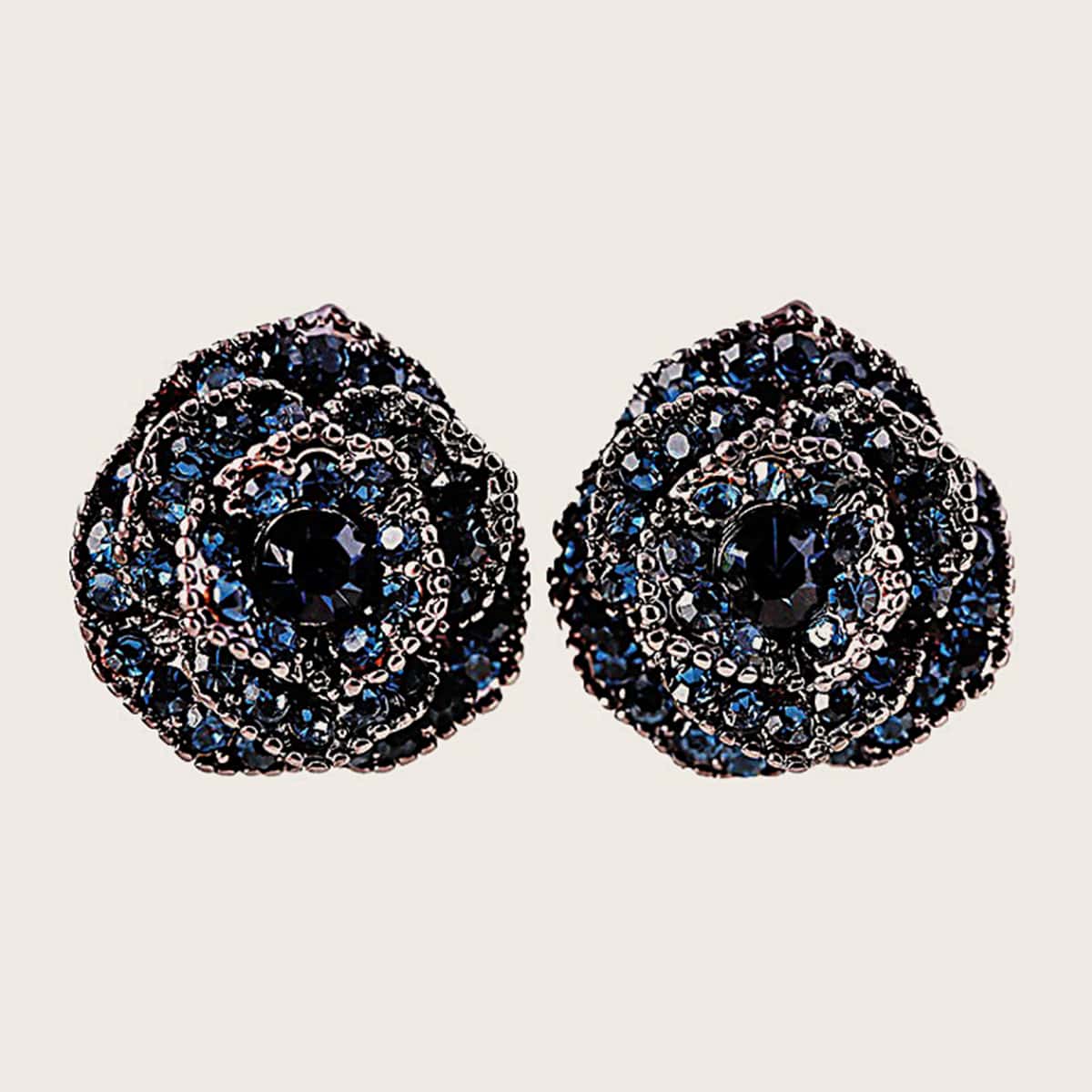 

1pair Rhinestone Decor Flower Stud Earrings, Multicolor