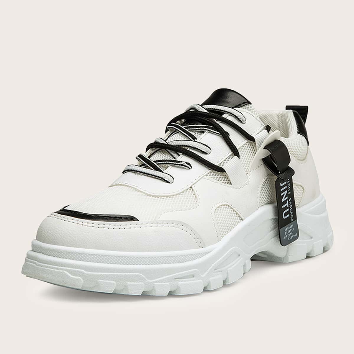 

Guys Letter Patch Decor Lace-up Front Chunky Sneakers, White