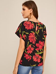 SHEIN Top con estampado floral de espalda con abertura de ojo - Multicolor - Ver 2