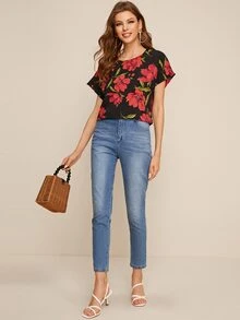 SHEIN Top con estampado floral de espalda con abertura de ojo - Multicolor - Ver 3