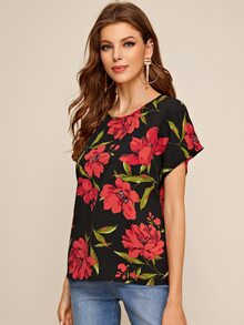 SHEIN Top con estampado floral de espalda con abertura de ojo - Multicolor - Ver 4