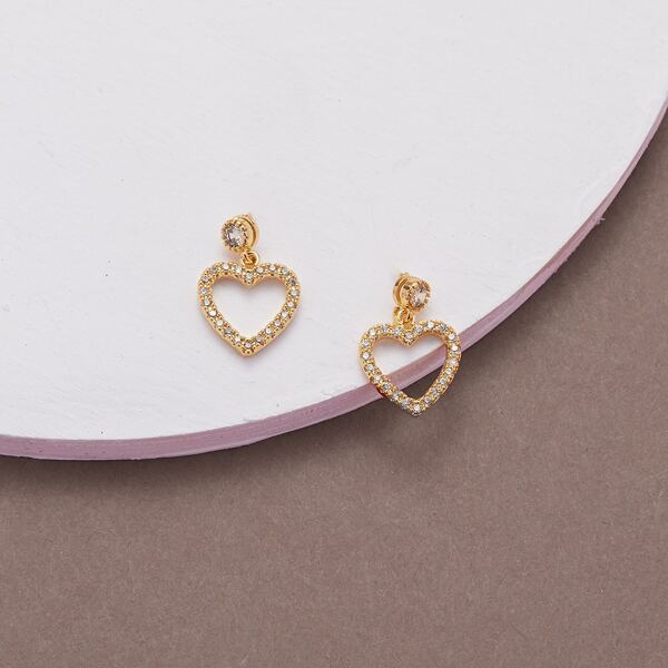

1pair Stud And Crystal Pave Mini Heart Earrings, Gold