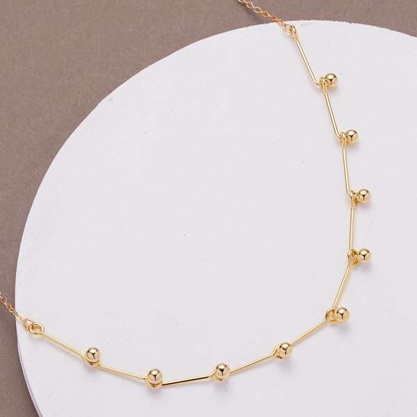 

Bar And Ball Detail Dainty Chain Link Necklace, Gold