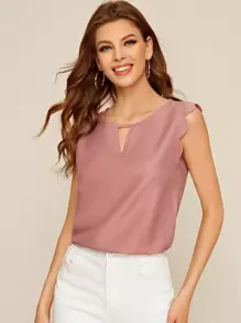 SHEIN Clasi Scalloped Front Cutout Top - Pink - View 1