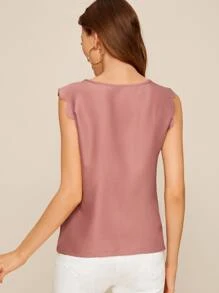 SHEIN Clasi Scalloped Front Cutout Top - Pink - View 2