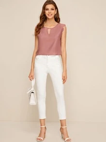 SHEIN Clasi Scalloped Front Cutout Top - Pink - View 3