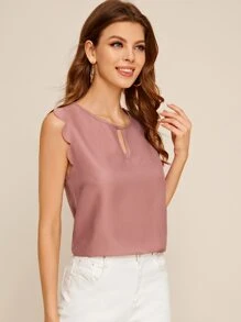 SHEIN Clasi Scalloped Front Cutout Top - Pink - View 4