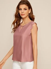 SHEIN Clasi Scalloped Front Cutout Top - Pink - View 5
