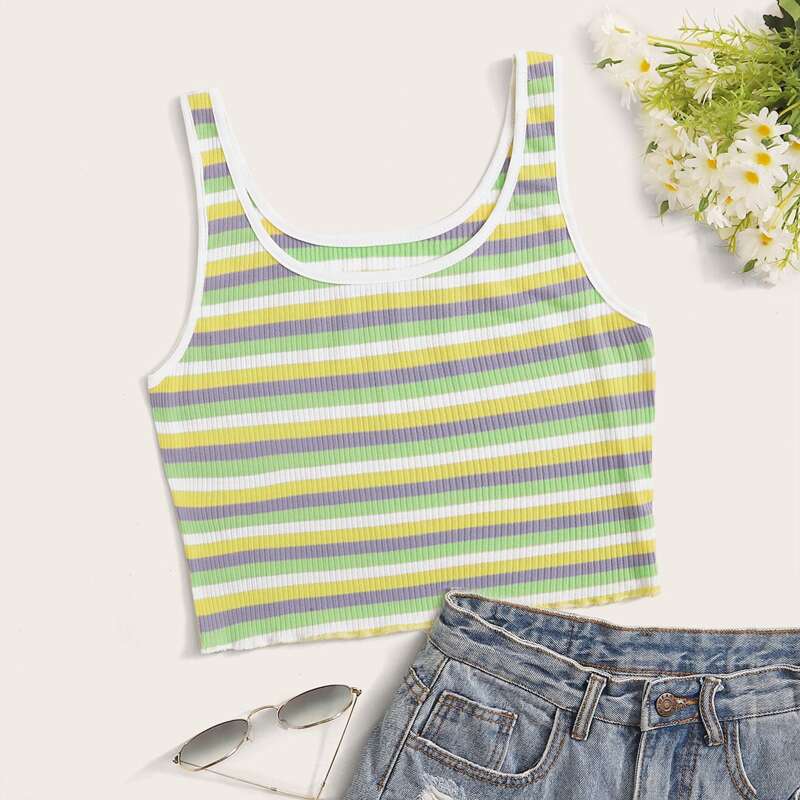 

Ribbed Striped Crop Tank, Multicolor