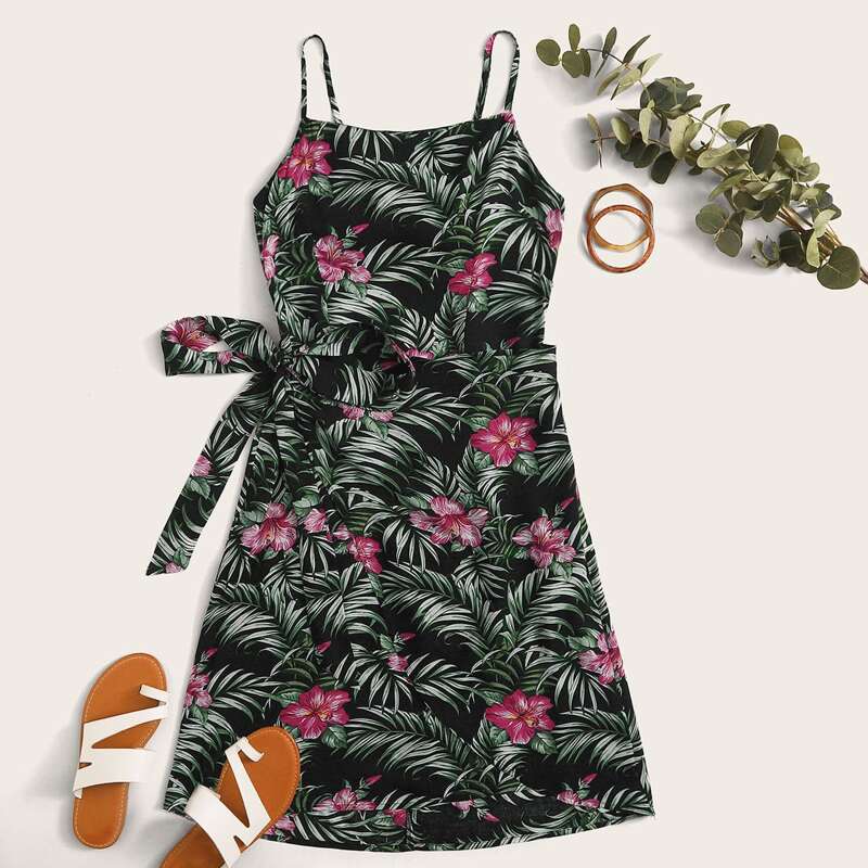 

Floral Cut Out Back Wrap Cami Dress, Multicolor