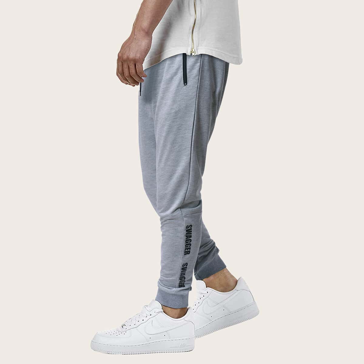 

Guys Letter Graphic Drawstring Waist Sweatpants, Grey