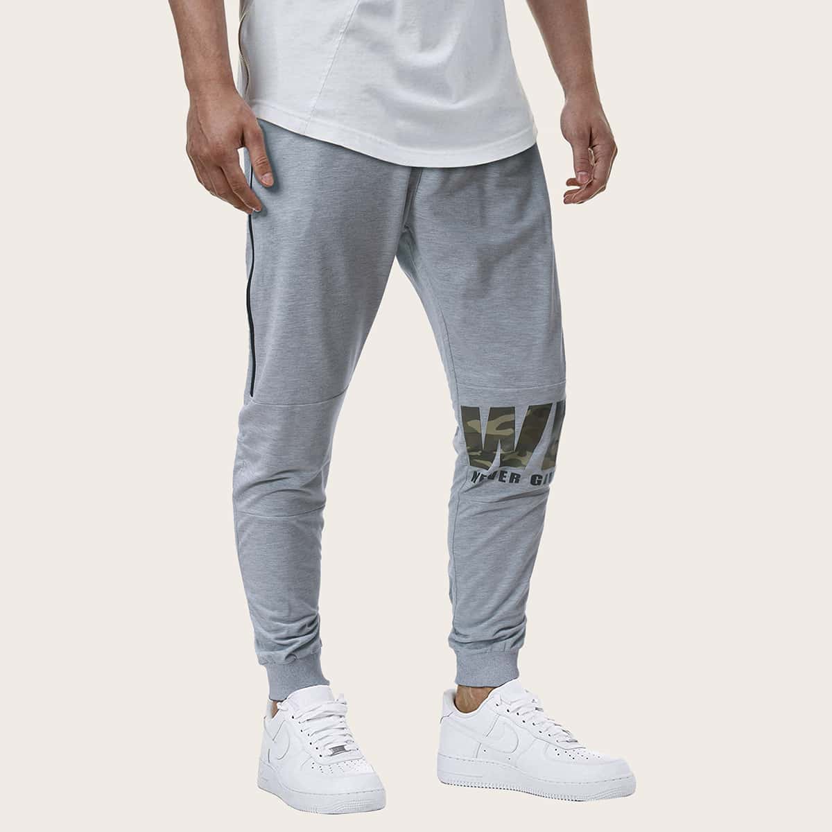 

Guys Letter Graphic Drawstring Waist Sweatpants, Grey