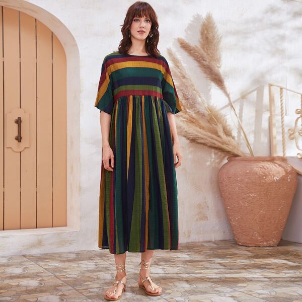 

Colorful Striped Smock Dress, Multicolor
