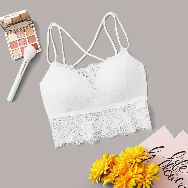 

Floral Lace Crisscross Bralette, White