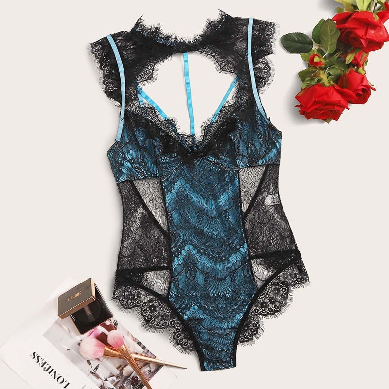 

Eyelash Floral Lace Harness Teddy Bodysuit, Multicolor
