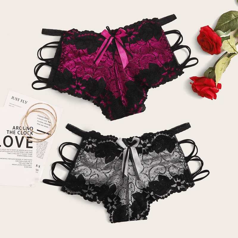 

2pack Floral Cutout Side Panty Set, Multicolor