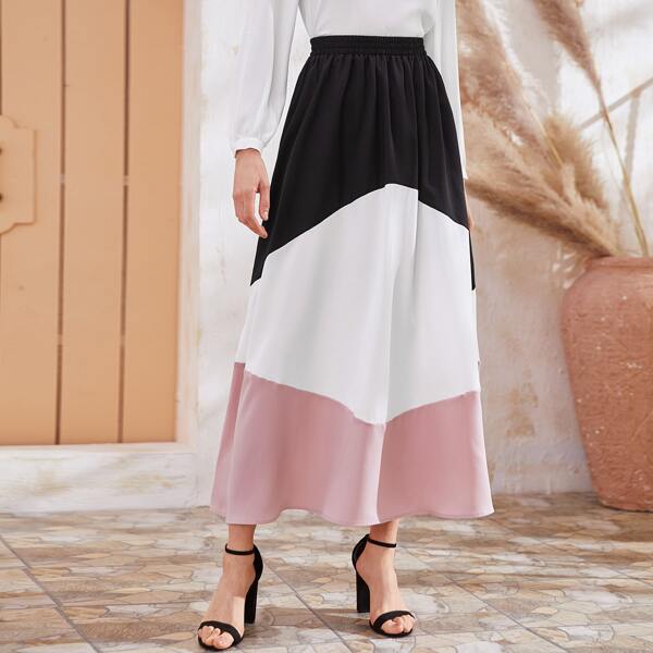 

Elastic Waist Colorblock Maxi Skirt, Multicolor