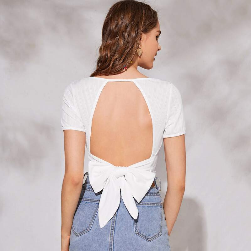 

Square Neck Tie Back Tee, White