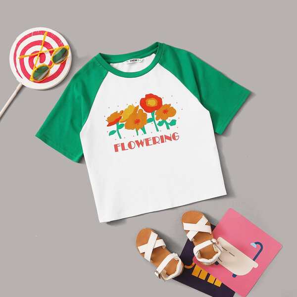 

Girls Letter Graphic Raglan Sleeve Tee, White