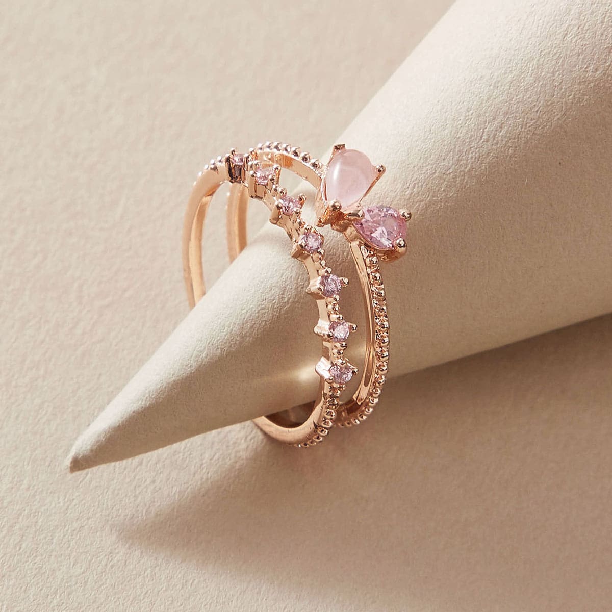 

1pc Rhinestone Decor Hollow Out Cuff Ring, Gold