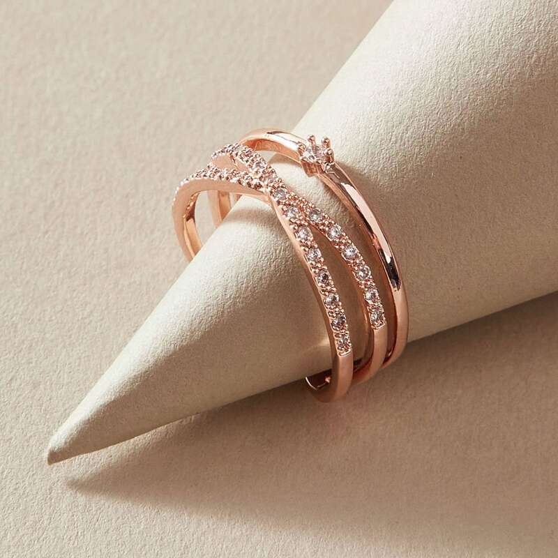 

1pc Rhinestone Engraved Cross Cuff Ring, Gold