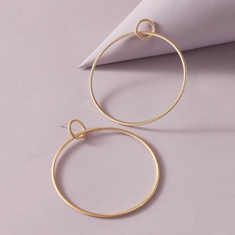 

1pair Hoop Link Drop Earrings, Gold