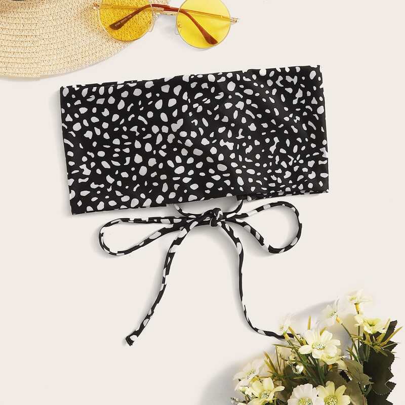 

Dalmatian Print Bandeau Bikini Top, Black and white