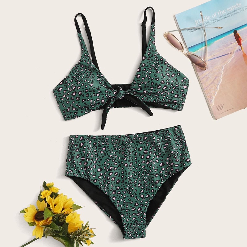 

Leopard High Waisted Bikini Swimsuit, Multicolor