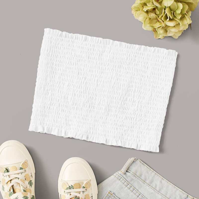 

White Shirred Crop Tube Top