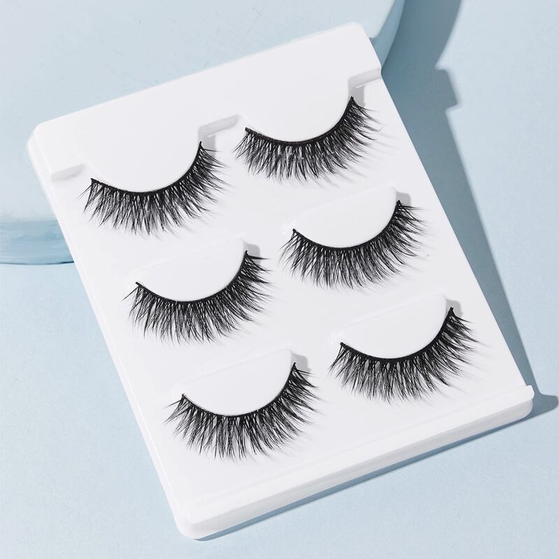 

3pairs Natural 3D Thick Fake Eyelashes, Black