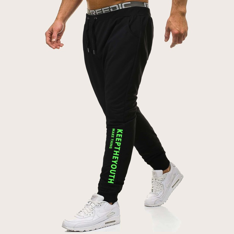 

Guys Letter Graphic Drawstring Sweatpants, Black