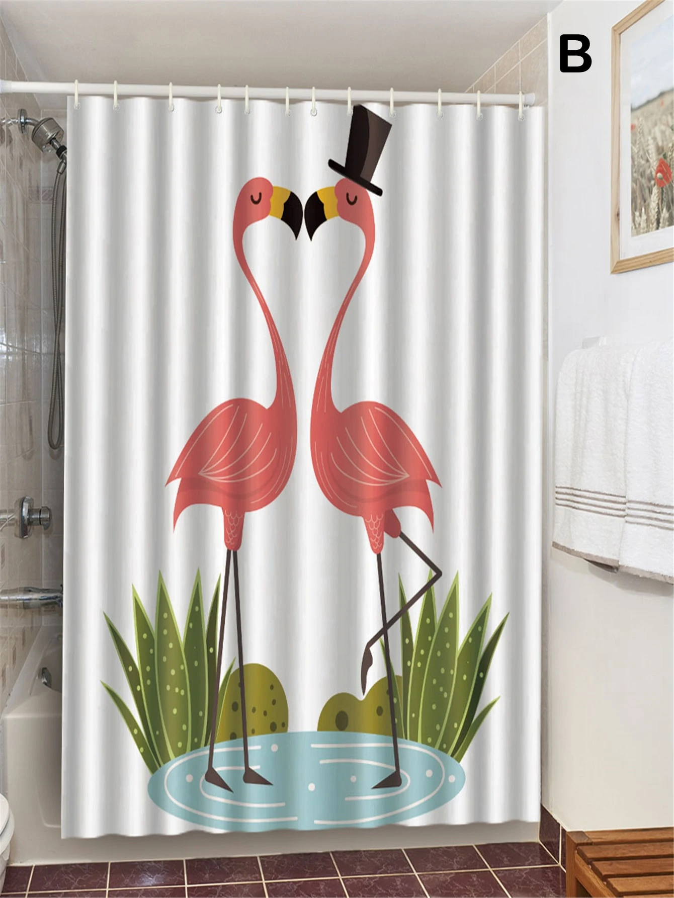 1pc Casal Flamingo Imprimir Cortina De Chuveiro Shein Brasil