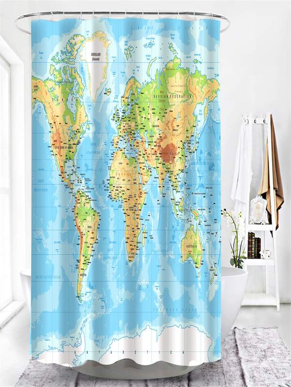 1pc World Map Pattern Shower Curtain Shein Usa
