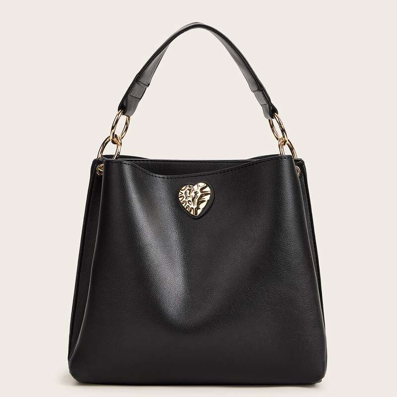 

Heart Shaped Lock Satchel Bag, Black