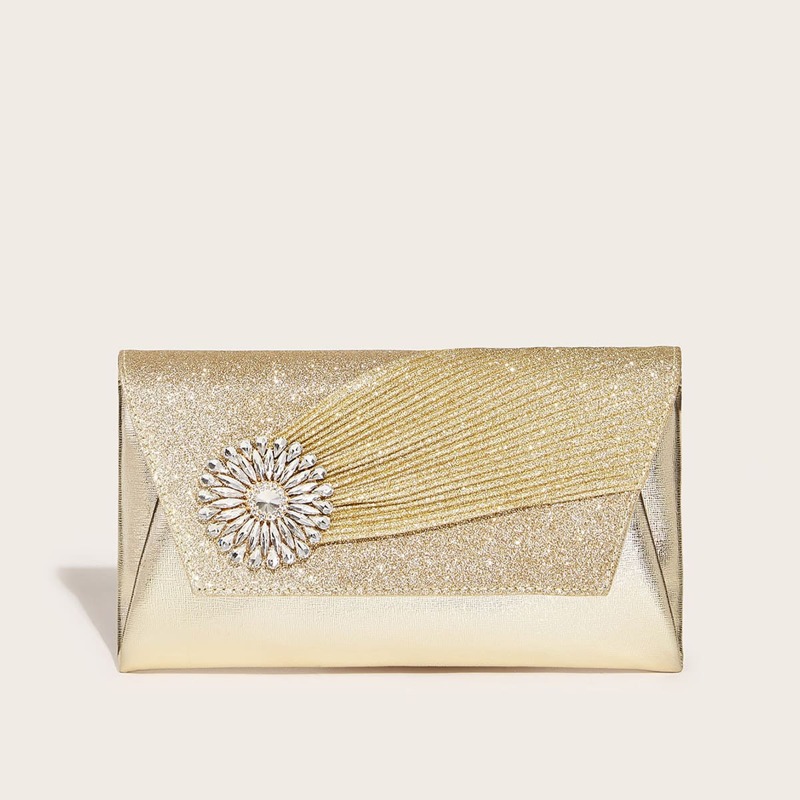 

Jewelled Decor Glitter Clutch Bag, Gold