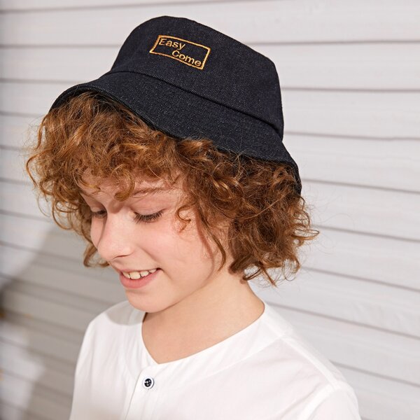 

Kids Letter Embroidery Bucket Hat, Black