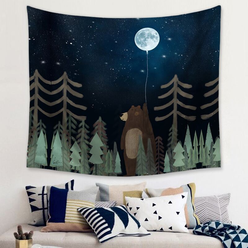 

Cartoon Bear & Moon Pattern Tapestry