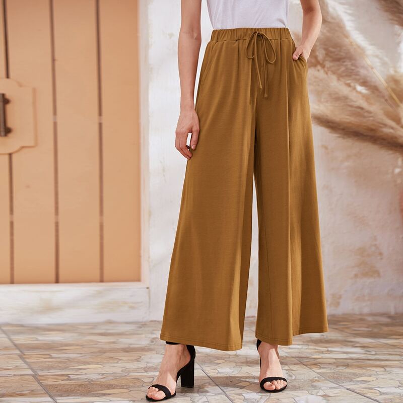

Tie Waist Slant Pocket Wide Leg Pants, Camel