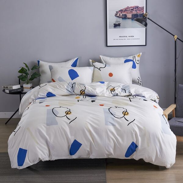 

Graphic Pattern Bedding Set Without Filler, White
