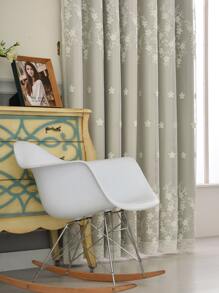 Cortina a capas con bordado de flor 1 pieza - Beis - Ver 3