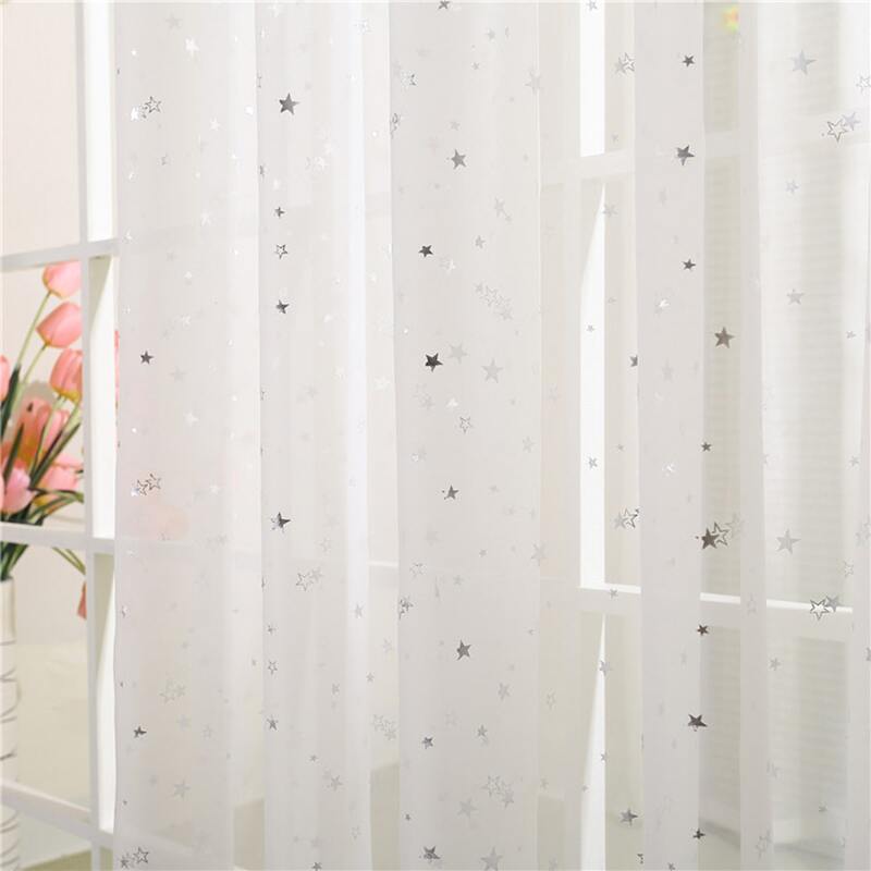 

1pc Star Overlay Print Mesh Curtain, White