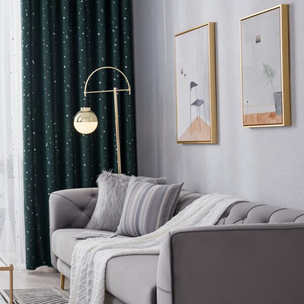 

1pc Star Overlay Print Blackout Curtain, Green