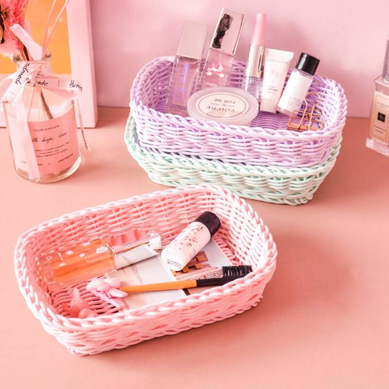 

1pc Candy Color Woven Storage Basket, Multicolor