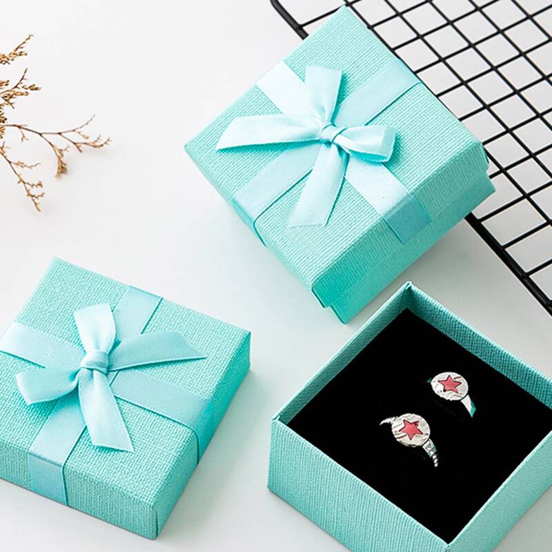 

1pc Bow Knot Decor Ring Gift Box, Blue