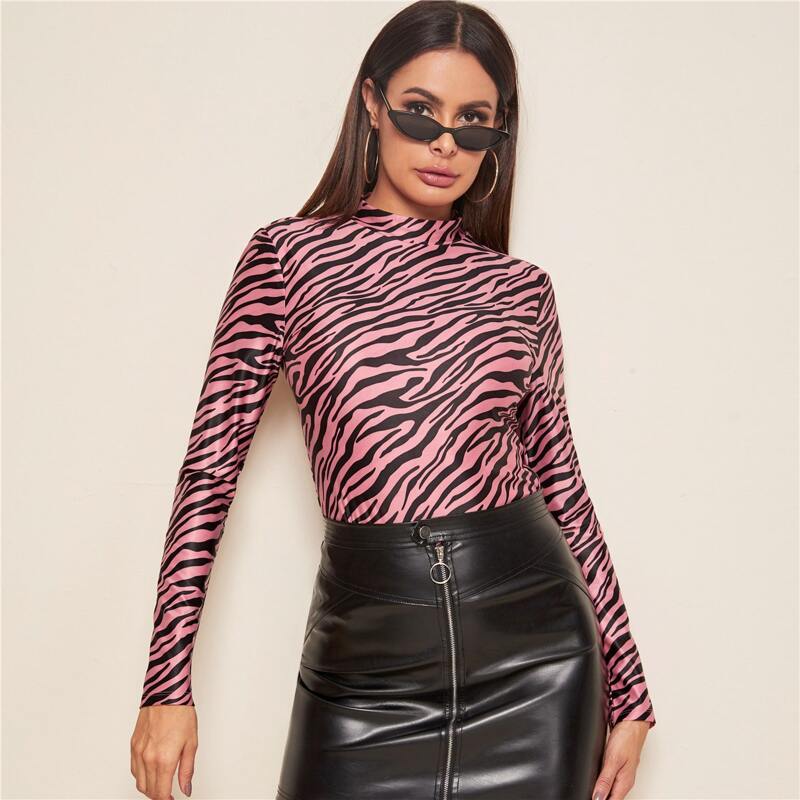

Mock Neck Zebra Stripe Tee, Multicolor