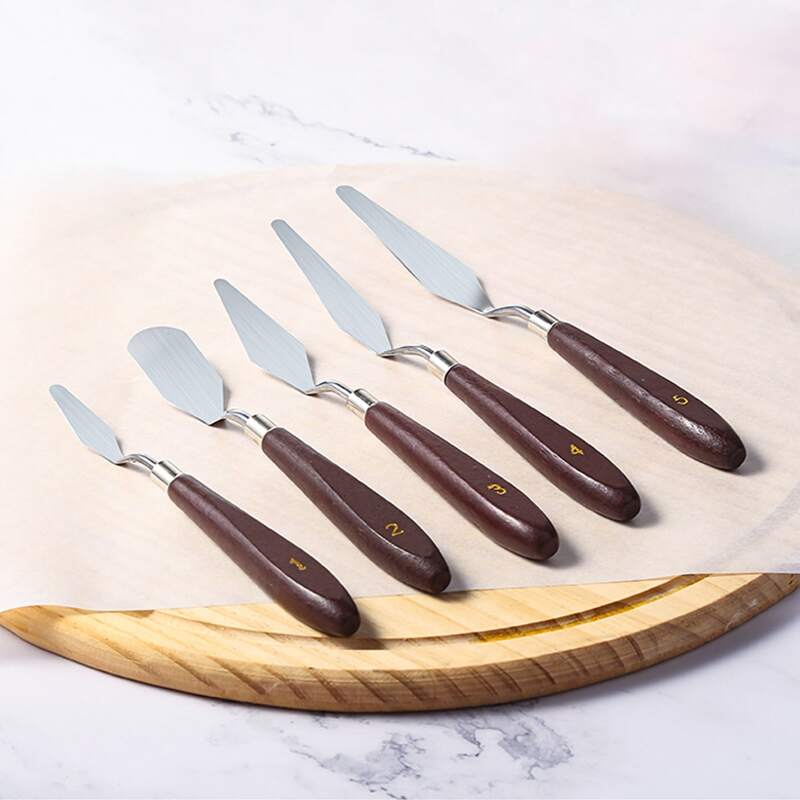 

5pcs Wooden Handle Cake Scraper Smoother, Silver