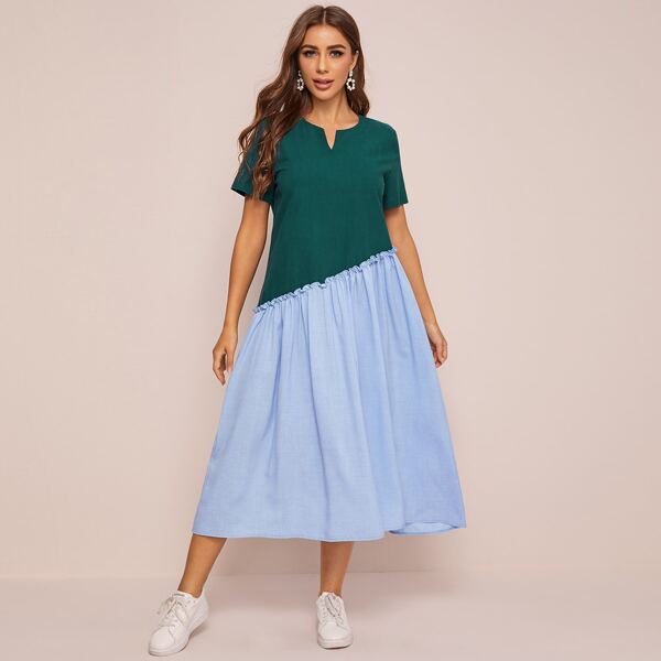 

Two Tone Lettuce Frill Dress, Multicolor