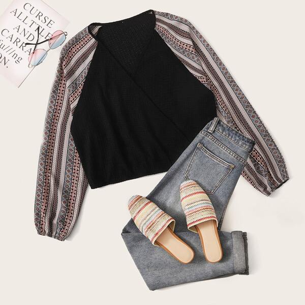 

Блуза размера плюс с v-образным вырезом, Чёрный