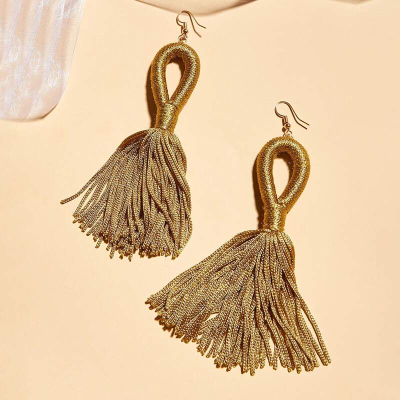 

1pair Knot Tassel Drop Earrings, Gold